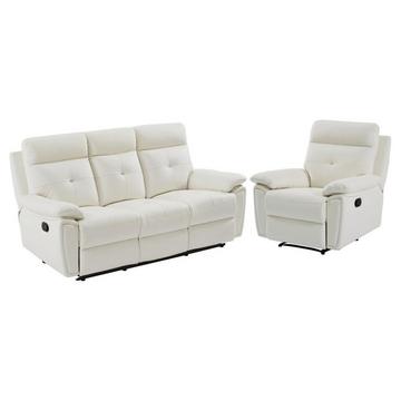 Relaxsofa 3-Sitzer und Relaxsessel - Leder - Weiß - VINETA