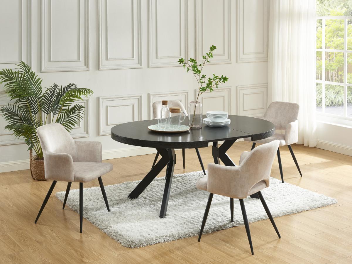 Vente-unique Table à manger extensible 4 à 8 personnes en MDF et acier - Noir - KOMONI  