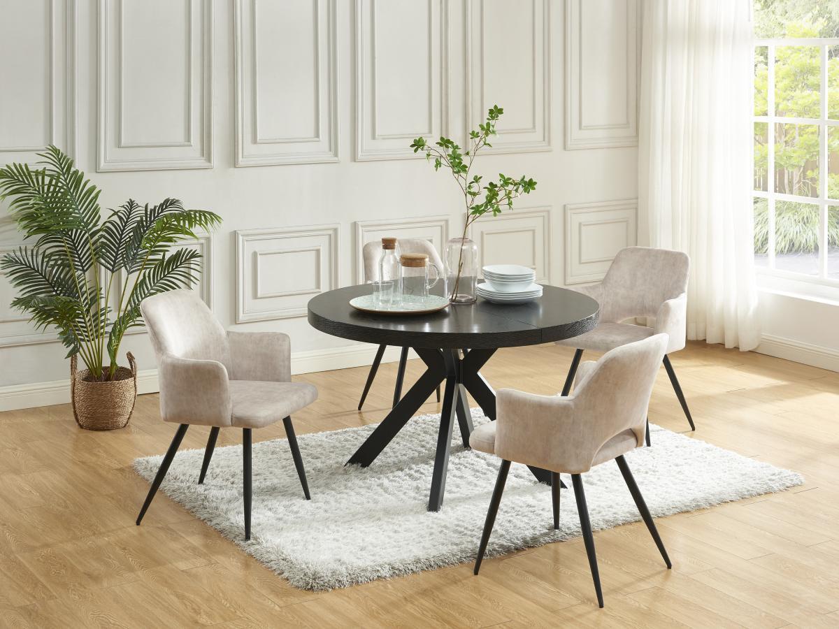 Vente-unique Table à manger extensible 4 à 8 personnes en MDF et acier - Noir - KOMONI  