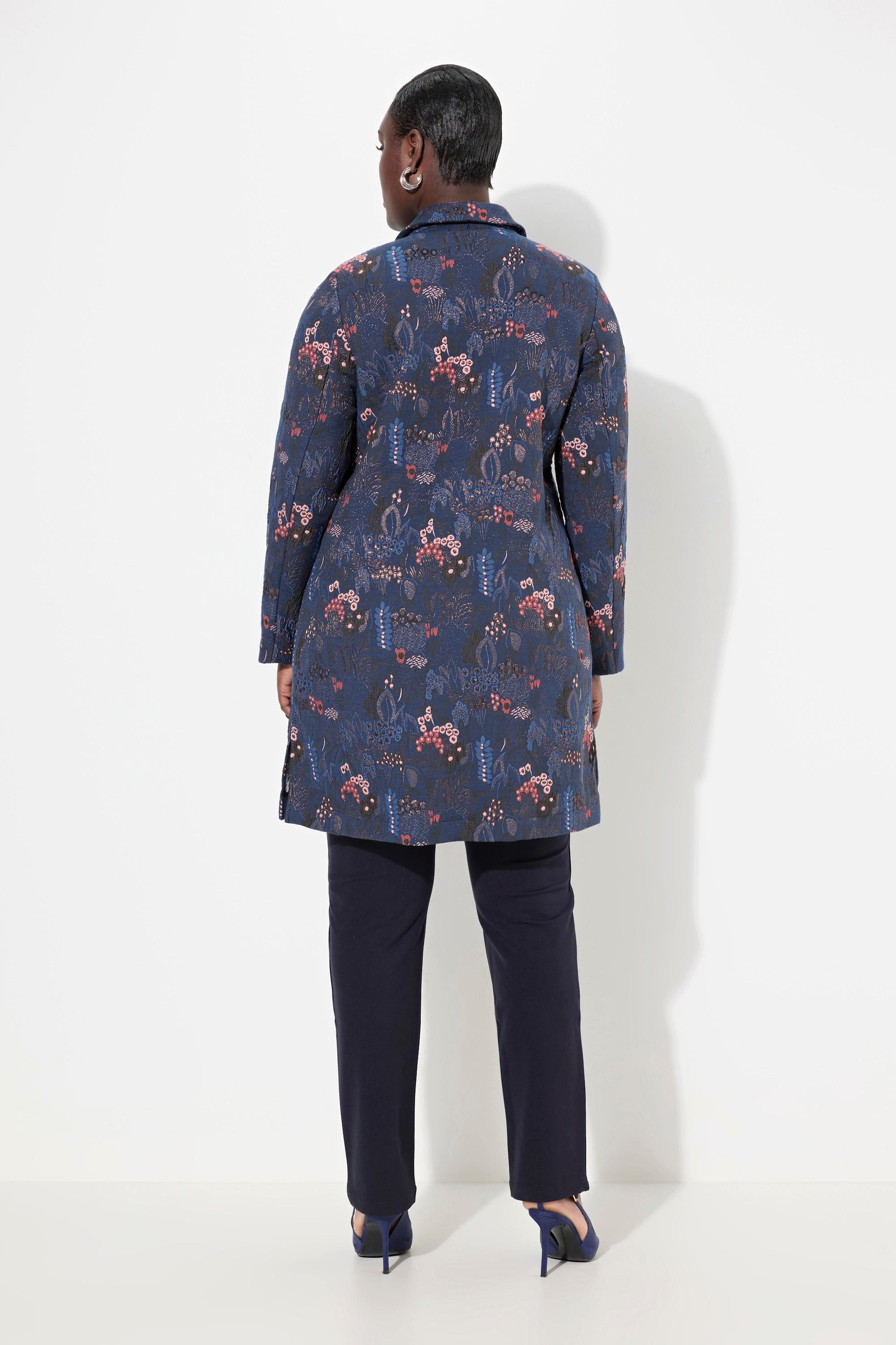 Ulla Popken  Veste Jacquard imprimé floral, col chemise et manches longues 