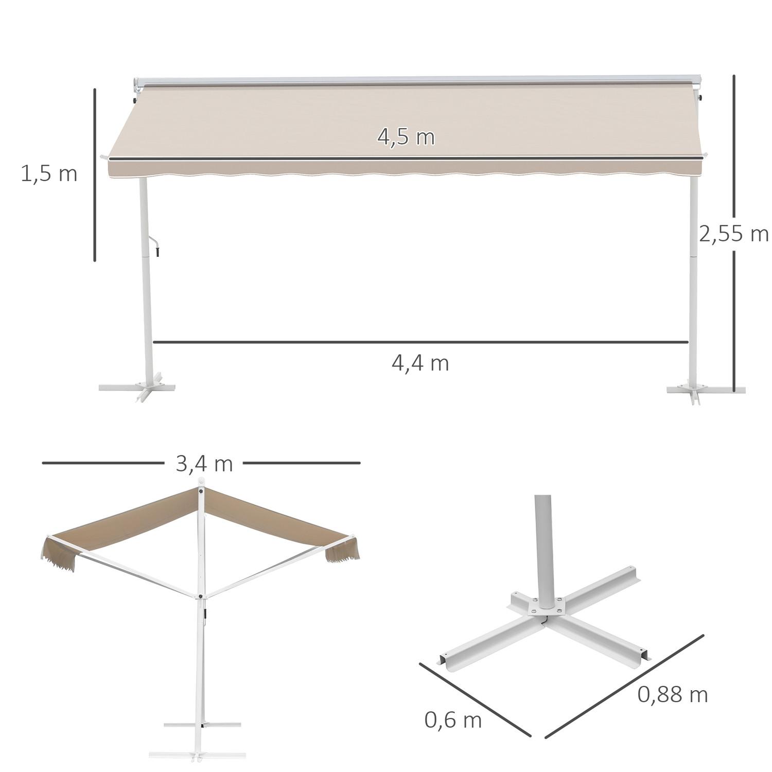 Northio Standmarkise Gartenmarkise Markise Mit Faltarm Kurbel Terrasse Beige 4,5X3,4M  