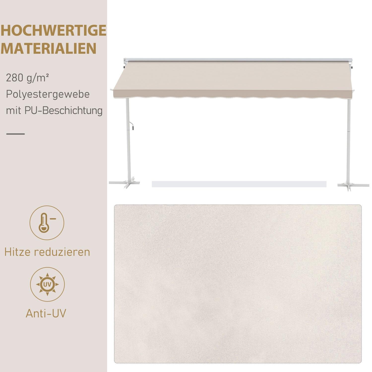 Northio Standmarkise Gartenmarkise Markise Mit Faltarm Kurbel Terrasse Beige 4,5X3,4M  