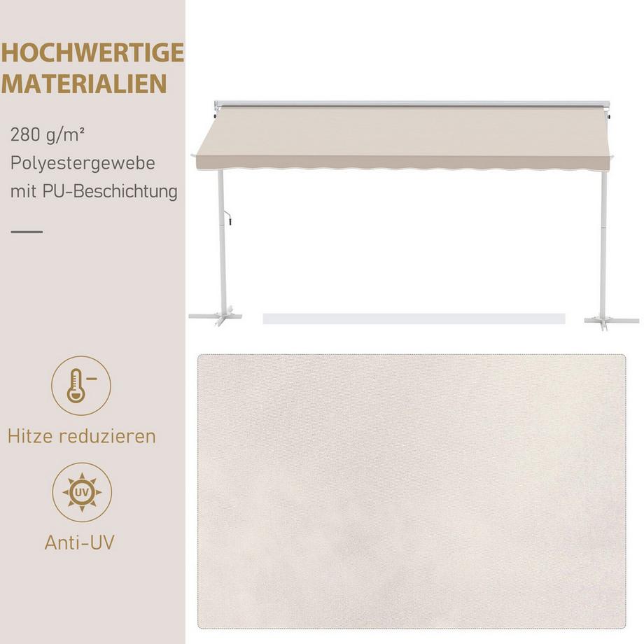 Northio Standmarkise Gartenmarkise Markise Mit Faltarm Kurbel Terrasse Beige 4,5X3,4M  