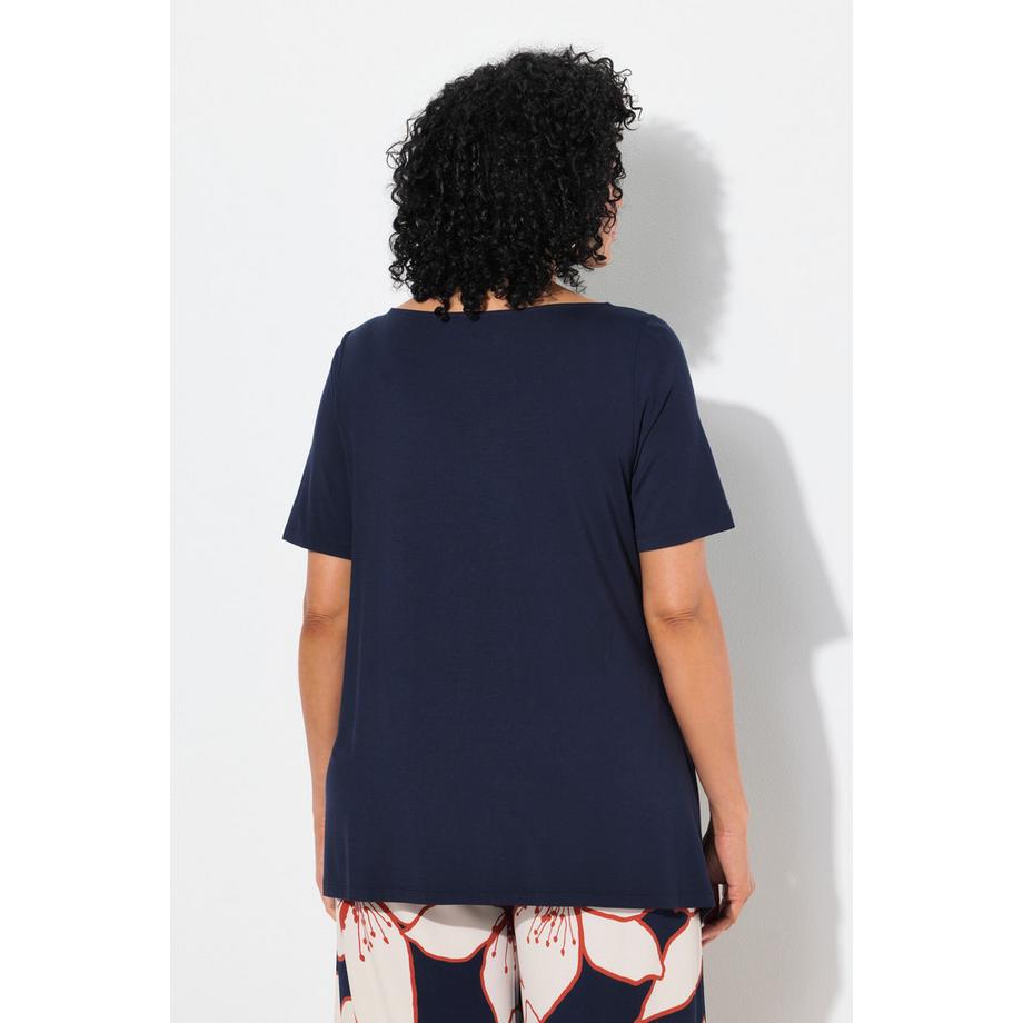 Ulla Popken T-Shirt Classica Drappeggiata Scollo a Barca Mezze Maniche  