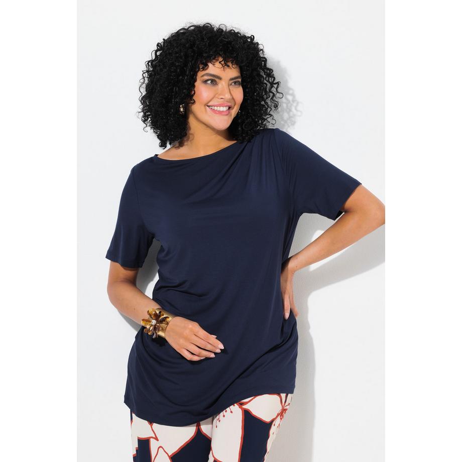 Ulla Popken T-Shirt Classica Drappeggiata Scollo a Barca Mezze Maniche  