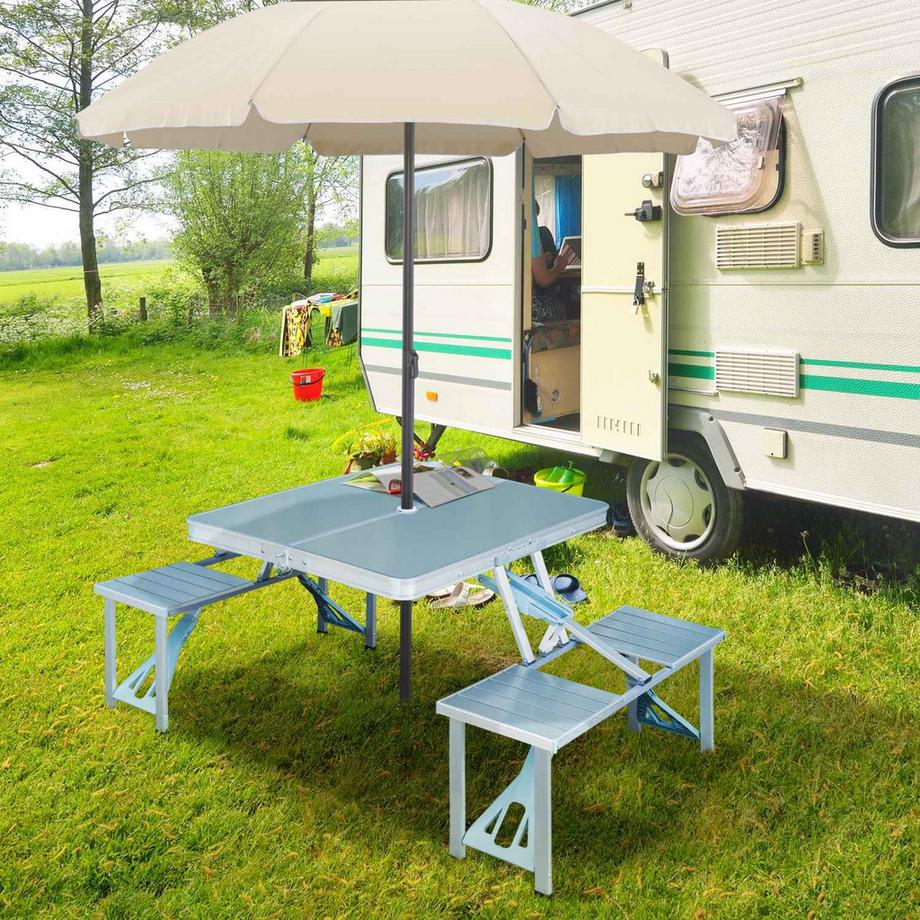 Northio  Klapptisch Mit Sitzen Alu Picknick-Koffer-Sitzgruppe, Tragbar, Silber & Mdf, 84,5X67,5X66,5 Cm, Für Camping & Outdoor 