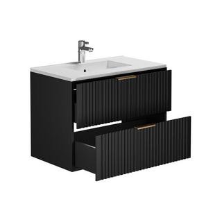 Vente-unique Mobile per bagno sospeso con scanalature e lavabo da incasso e colonna 80 cm Nero - ZEVARA  