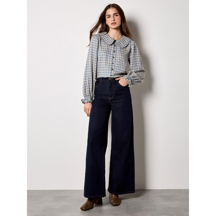 APRICOT Chenille Karos Hemd mit Rüschen Kragen  