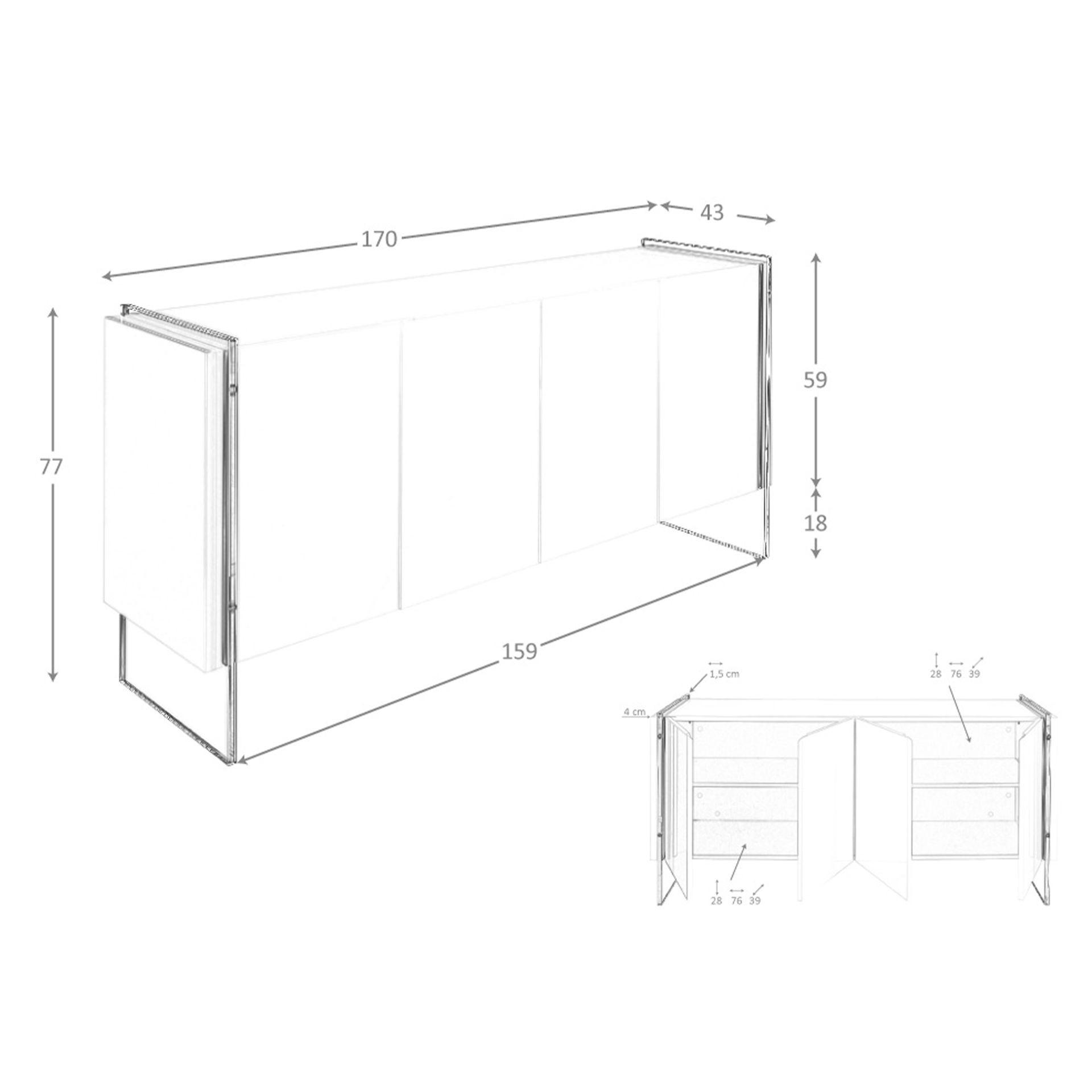 ANGEL CERDA Buffet bois blanc et verre trempé  