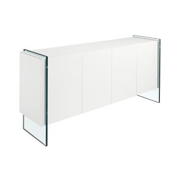 Buffet bois blanc et verre trempé