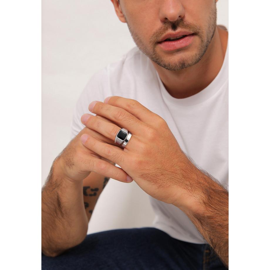 Kuzzoi  Bague Hommes Sceau Bande Angulaire Set De 2 Avec Émail 