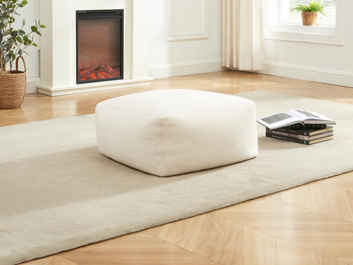 Vente-unique Pouf in Tessuto bouclette Bianco - SIRIETO  