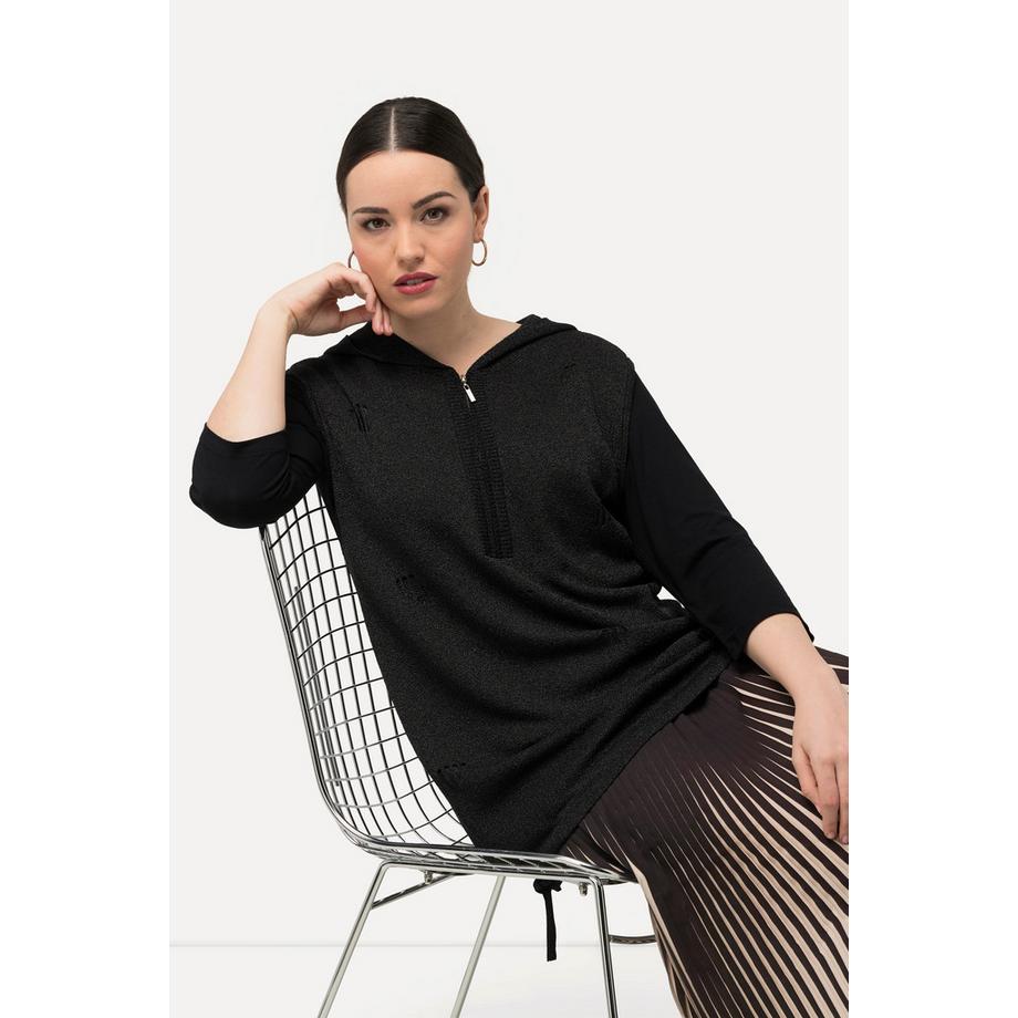 Ulla Popken Gilet smanicato con cappuccio ed effetto sdrucito  