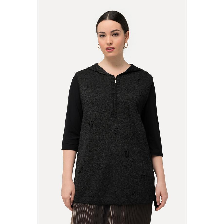 Ulla Popken Gilet smanicato con cappuccio ed effetto sdrucito  