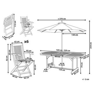 Beliani Tavolo, Sedie da Giardino con Ombrellone en Legno d'acacia Classico MAUI II  