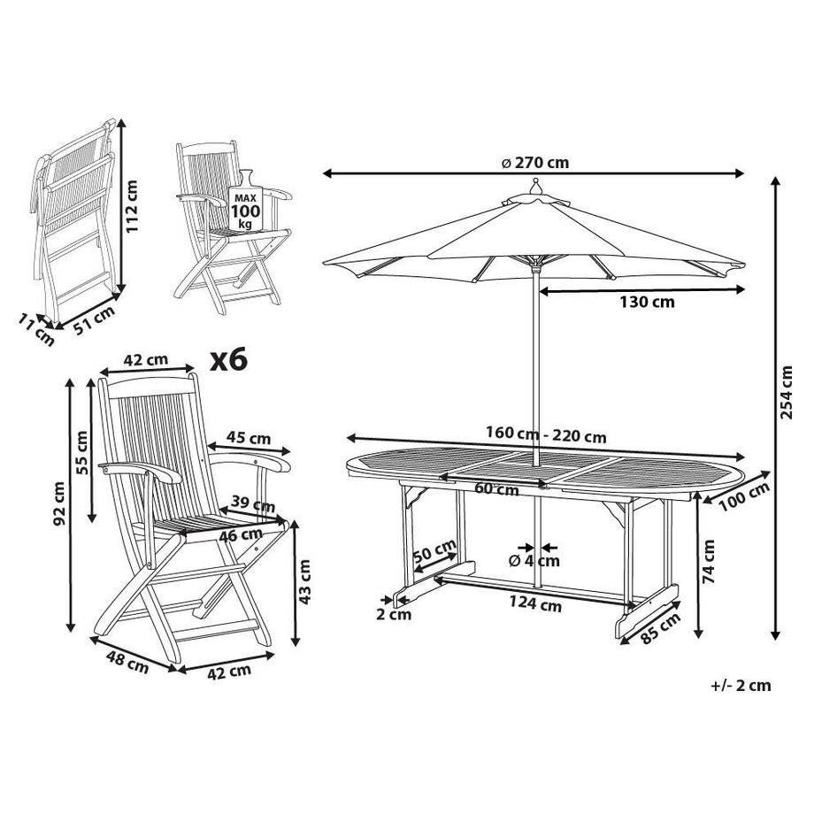 Beliani Gartentisch Set mit Schirm aus Akazienholz Klassisch MAUI II  