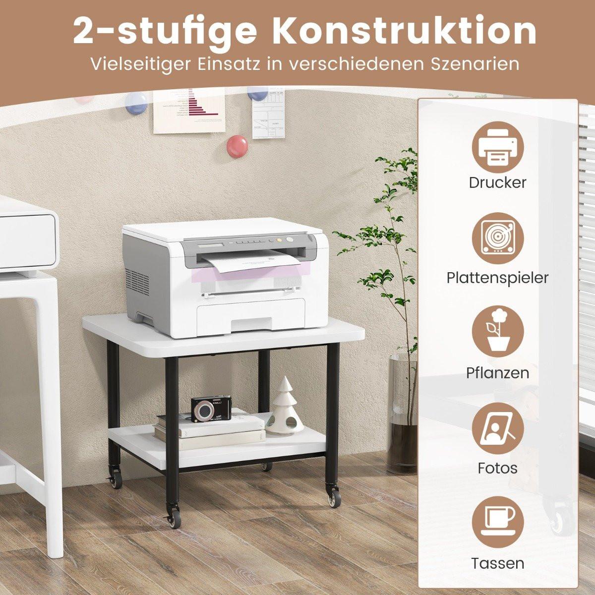 B2X Tavolo stampante con 2 livelli e ruote bloccabili, supporto stampante, carrello stampante, bianco  