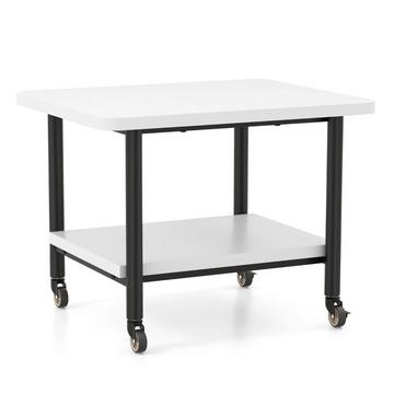Druckertisch mit 2 Ebenen & Feststellbaren Rädern Druckerständer Druckerwagen Weiß
