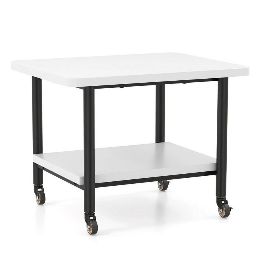 Table d'imprimante avec 2 niveaux et roues verrouillables, support d'imprimante, chariot d'imprimante, blanc