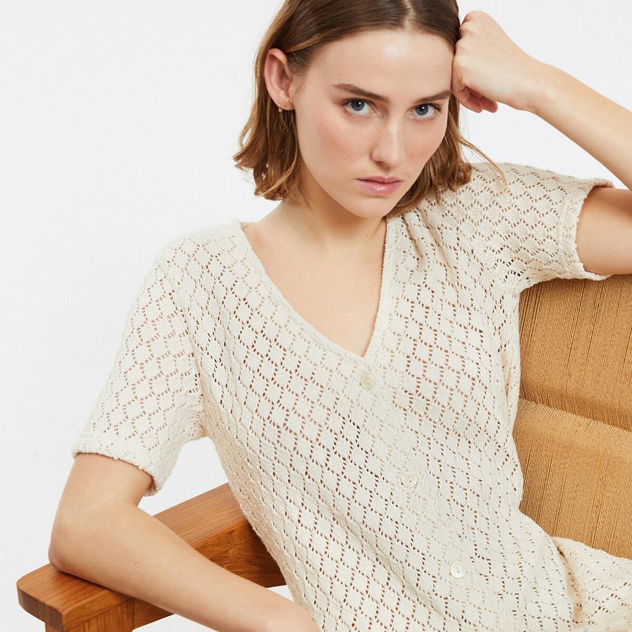 La Redoute Collections Robe Longue Crochet Col V Manches Courtes  