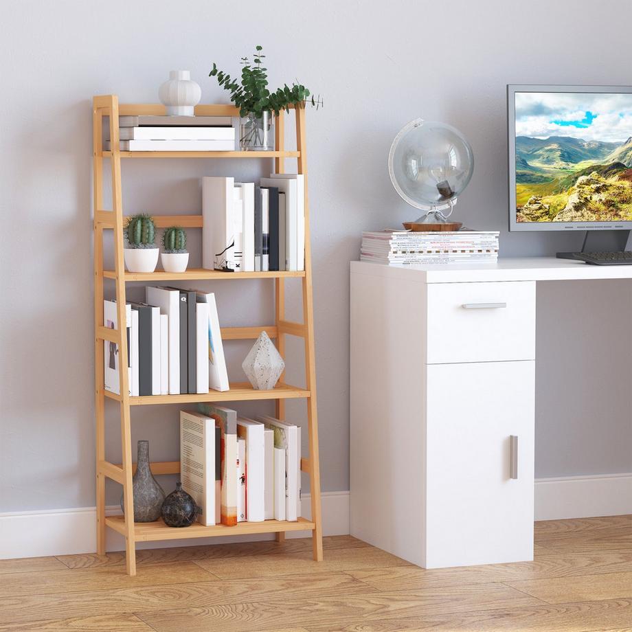 Northio Bücherregal Standregal mit 4 Ebenen Aufbewahrungsregal aus Bambus Büroregal für Wohnzimmer, Schlafzimmer, Büro, Natur |  