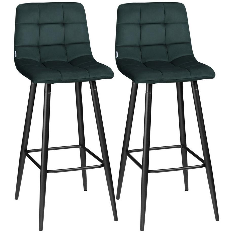 Set di 2 sgabelli da bar da cucina con poggiapiedi antiscivolo, design moderno, gambe in acciaio, rivestimento in velluto, fino a 120 kg, 42 x 47 x 105 cm, verde