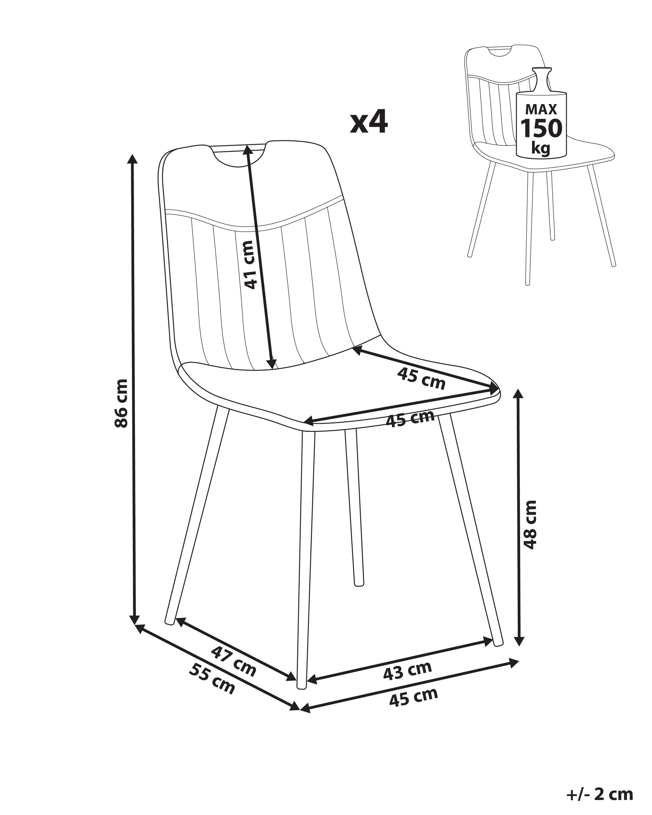 Beliani Lot de 4 chaises de salle à manger en Velours Glamour ARGYLE  
