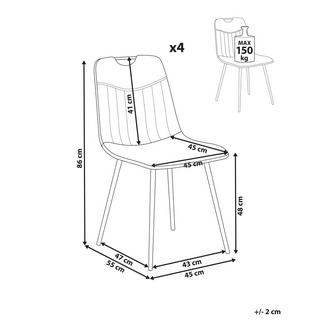 Beliani Lot de 4 chaises de salle à manger en Velours Glamour ARGYLE  