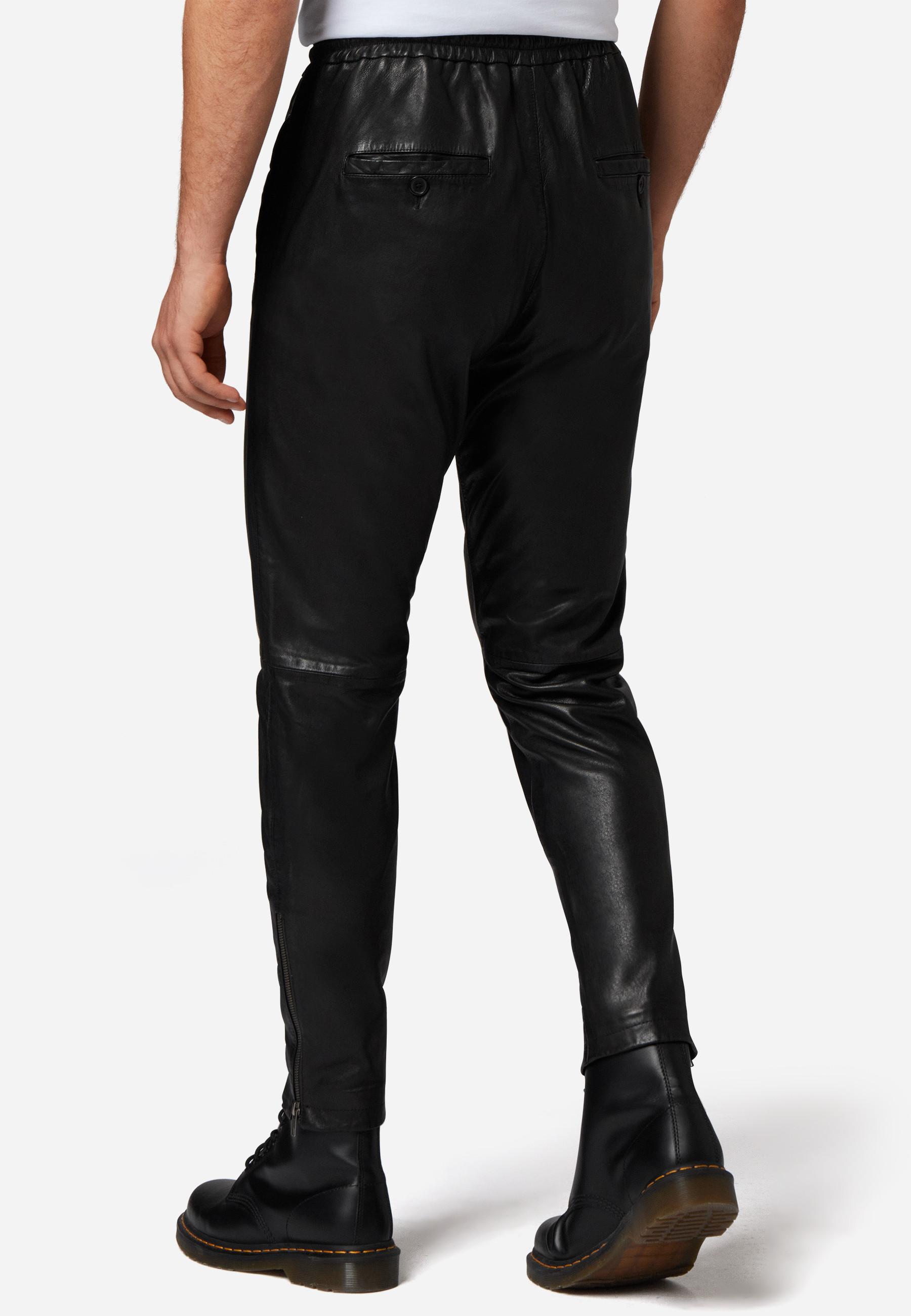 RICANO  Pantalon en cuir pour hommes Mike, pantalon de jogging en cuir avec fermeture éclair à la cheville 