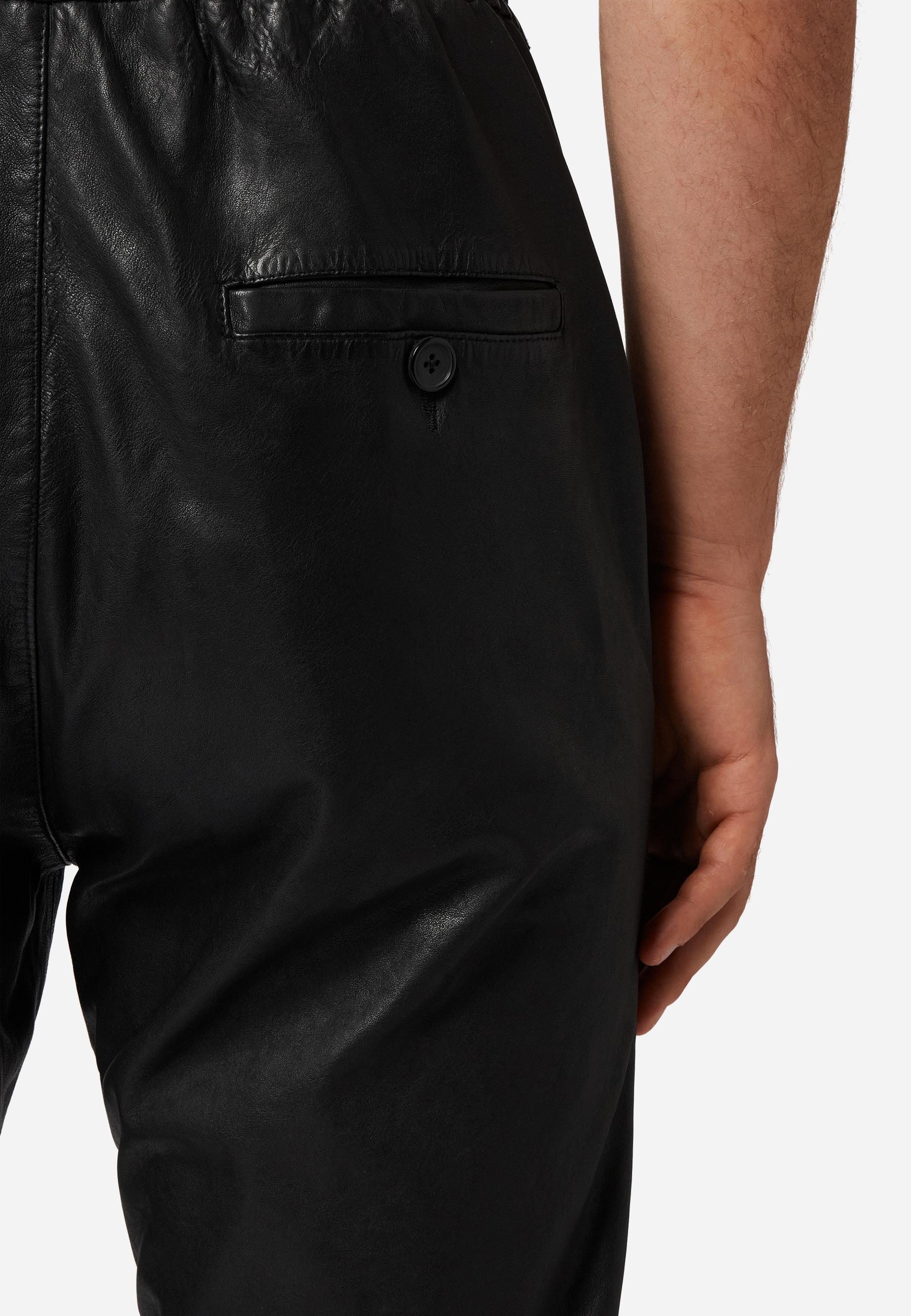 RICANO  Pantalon en cuir pour hommes Mike, pantalon de jogging en cuir avec fermeture éclair à la cheville 