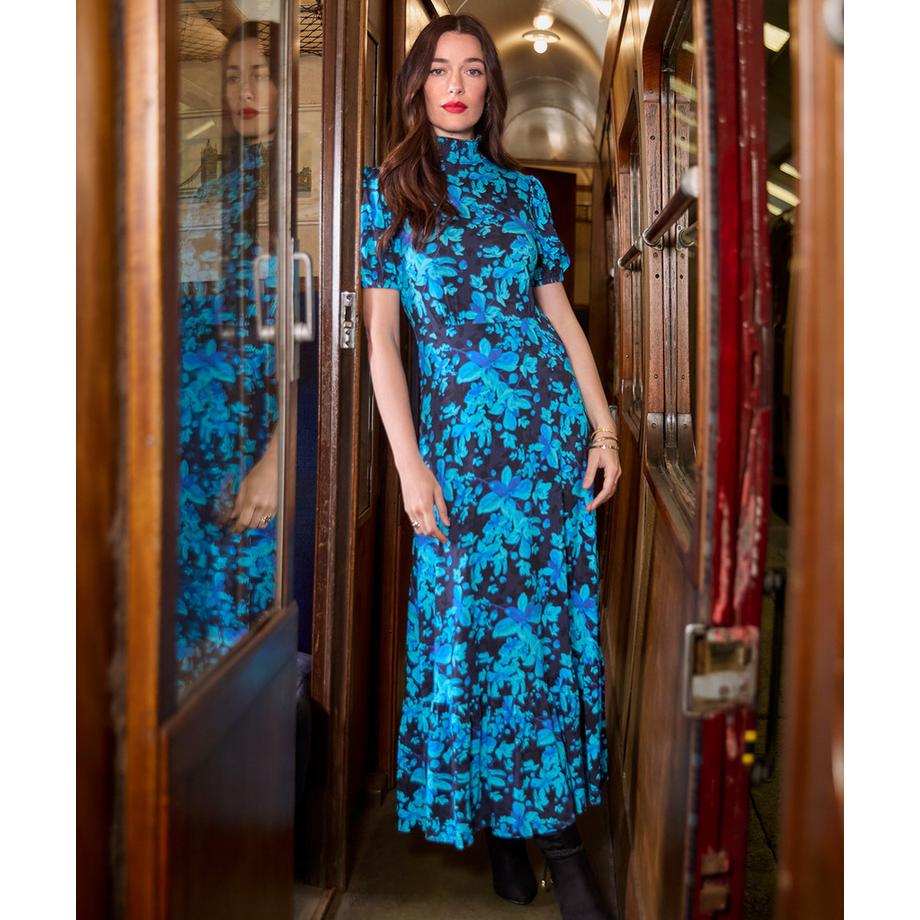 Joe Browns Robe Jersey Manches Bouffantes Motif Floral Col Montant  