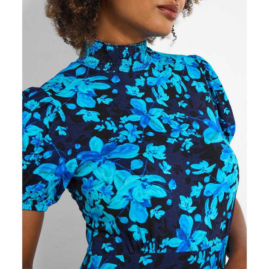 Joe Browns Robe Jersey Manches Bouffantes Motif Floral Col Montant  