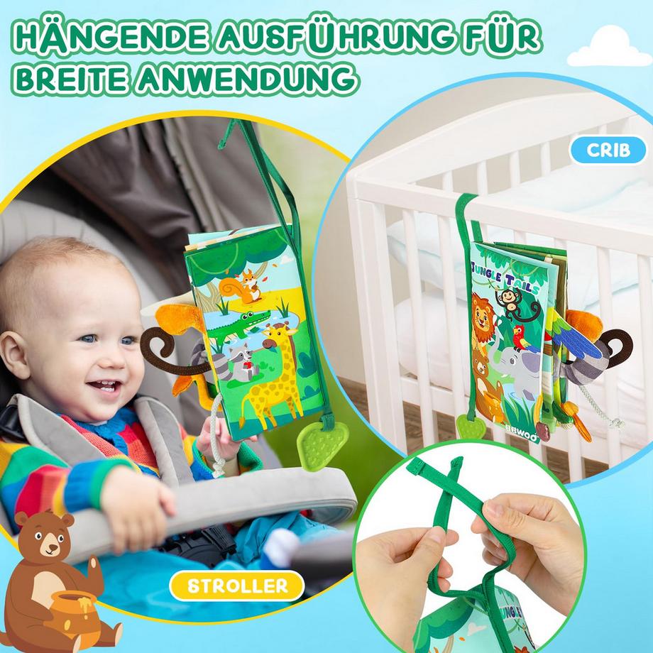 Activity-board  livre tactile livre craquelé livres en tissu jouet pour voiture d'enfant, jouet à mordre 