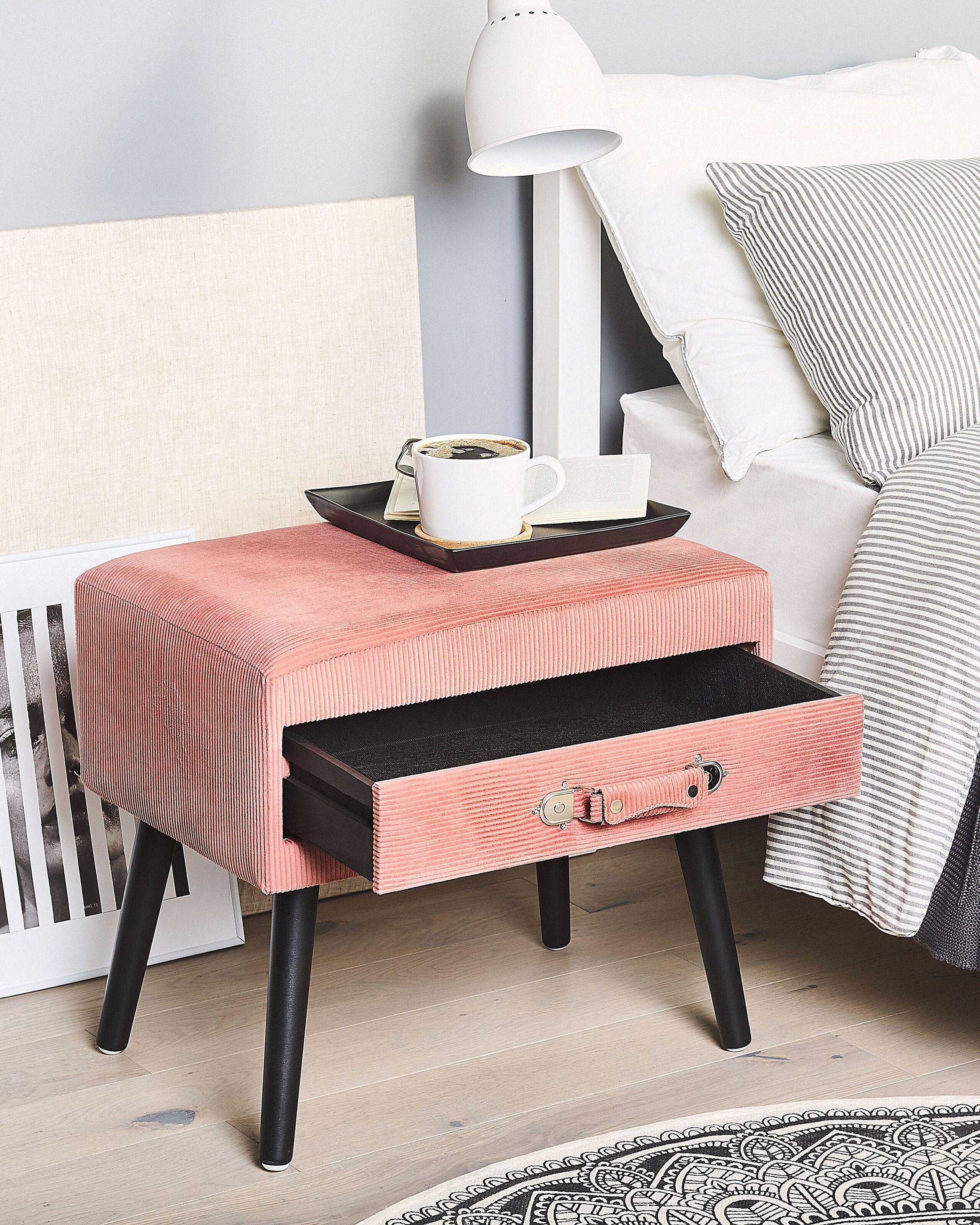 Beliani Comodino 1 cassetto en Velluto a coste Retrò EUROSTAR  