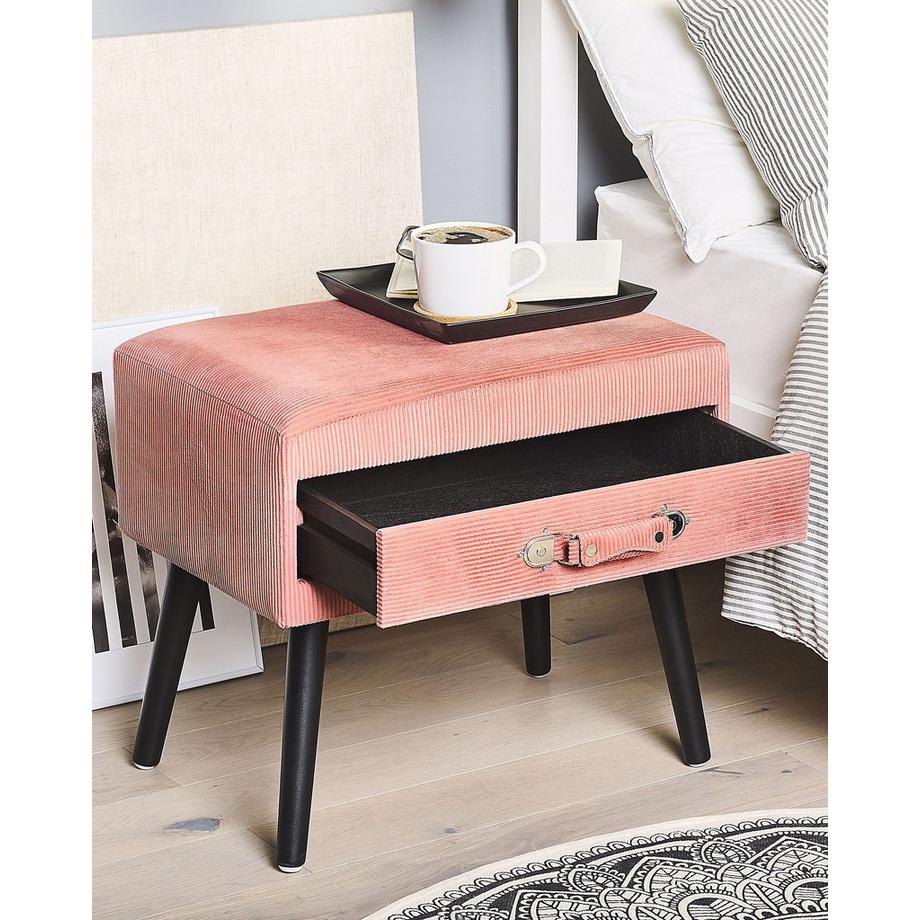 Beliani Comodino 1 cassetto en Velluto a coste Retrò EUROSTAR  