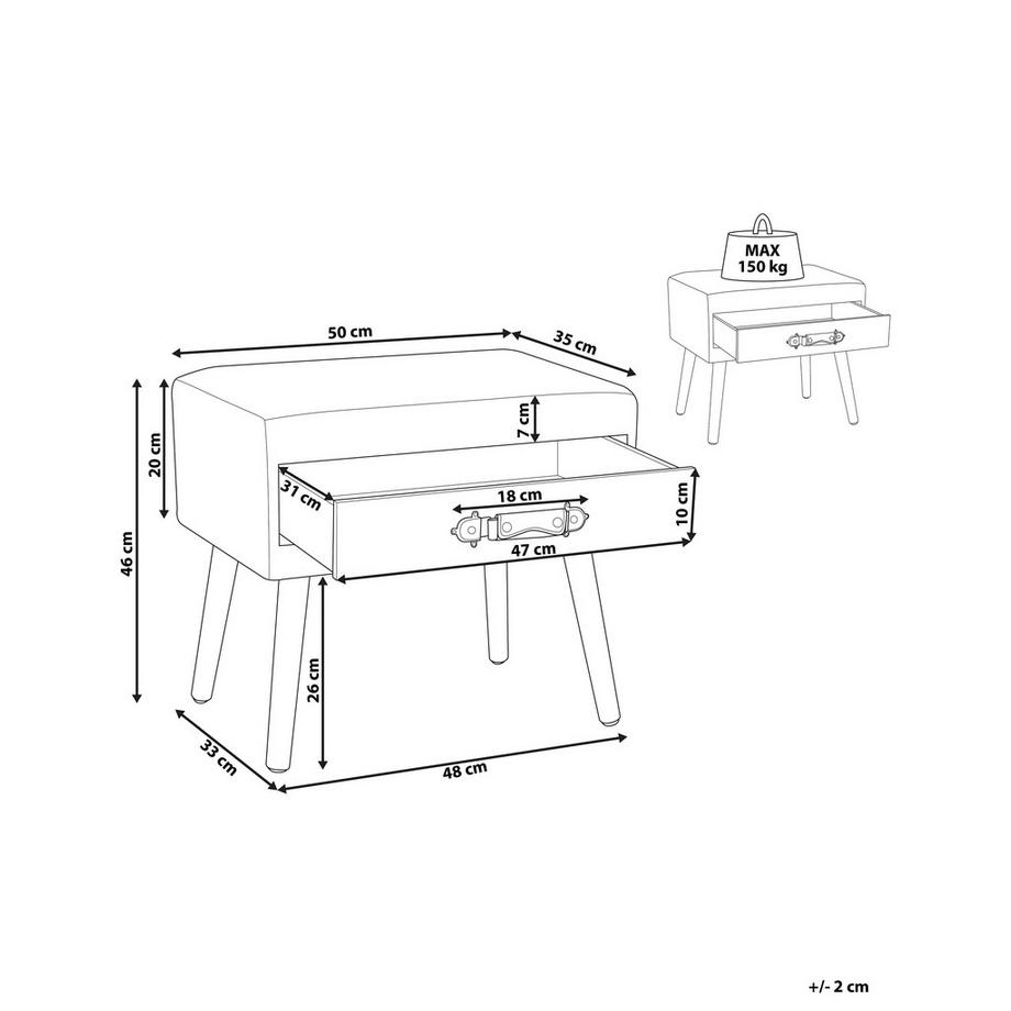 Beliani Comodino 1 cassetto en Velluto a coste Retrò EUROSTAR  