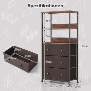 B2X Bücherregal mit 3 Schubladen & Offenen Regalen Kommode Schubladenschrank 56,5 x 20 x 117cm  