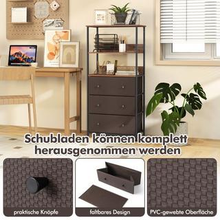 B2X Bücherregal mit 3 Schubladen & Offenen Regalen Kommode Schubladenschrank 56,5 x 20 x 117cm  