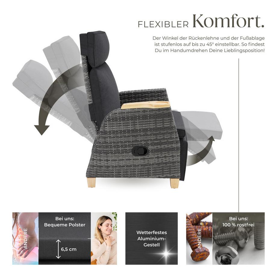 Tectake Rattansessel Pescara mit Aluminiumgestell wetterfest und UV-beständig  