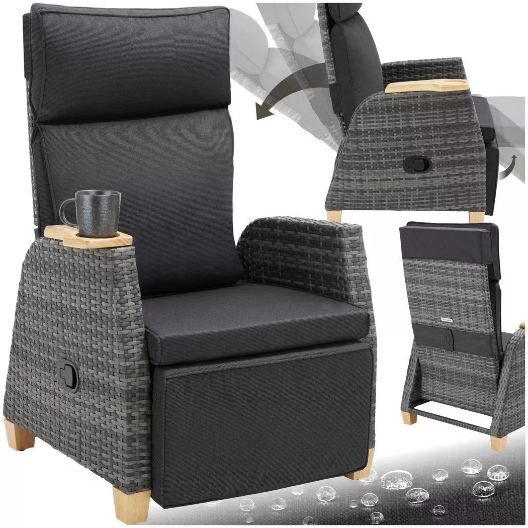 Tectake - Poltrona in rattan Pescara Con telaio in alluminio per pezzo, One Size, Grigio