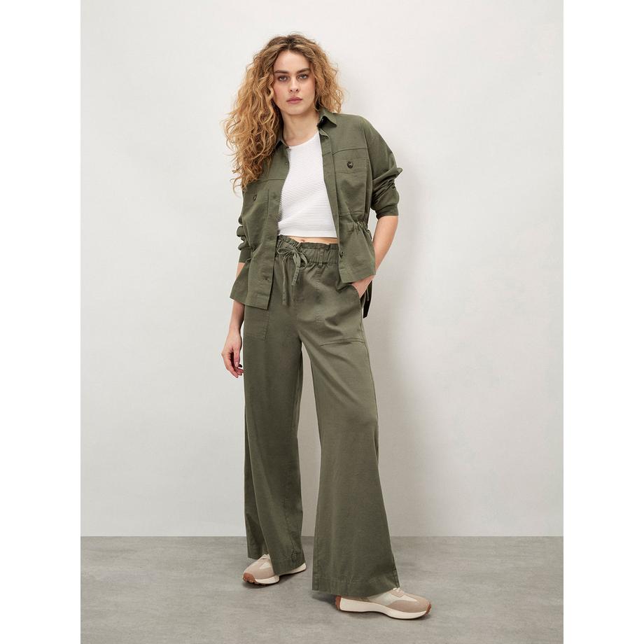 Pantalon à taille paper bag et jambes larges
