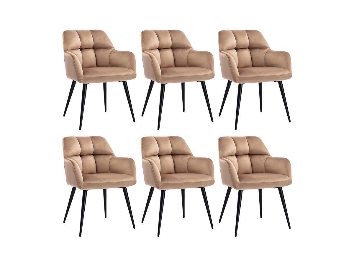 Vente-unique Lot de 6 chaises avec accoudoirs Velours métal PEGA  