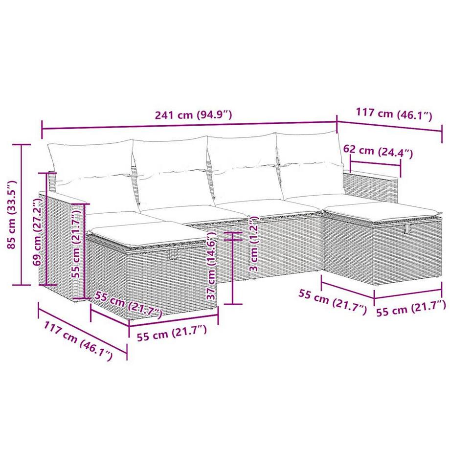 VidaXL Ensemble de canapés de jardin rotin synthétique  