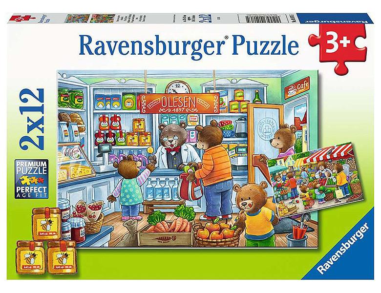 Ravensburger  Ravensburger puzzel Market and Supermarket Scene - Twee puzzels - 12 stukjes - kinderpuzzel 