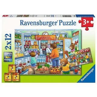 Ravensburger  Ravensburger puzzel Market and Supermarket Scene - Twee puzzels - 12 stukjes - kinderpuzzel 