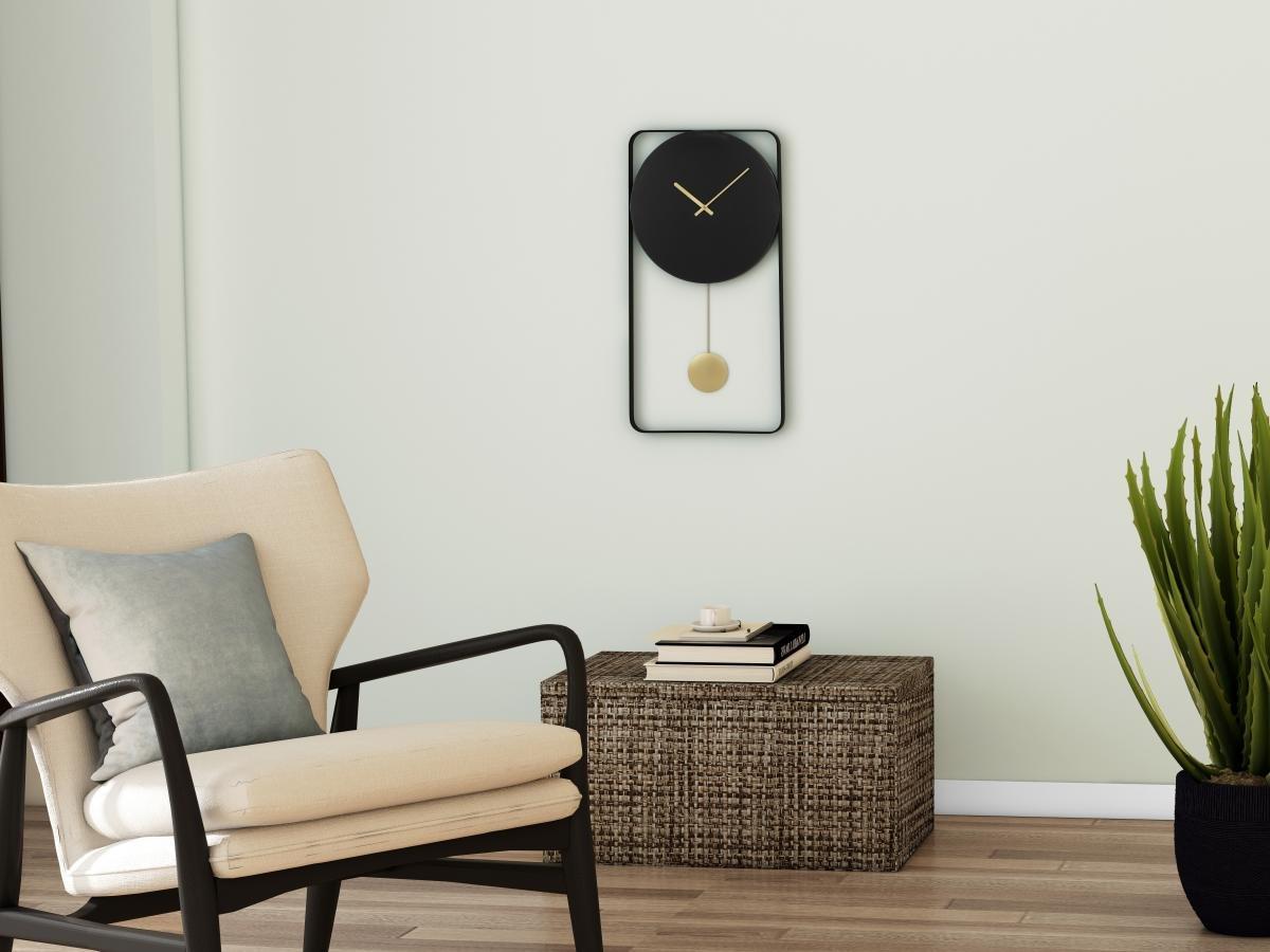 Vente-unique Horloge murale  en métal - L. 31 x H. 60 cm - Noir et doré - FASTINA  