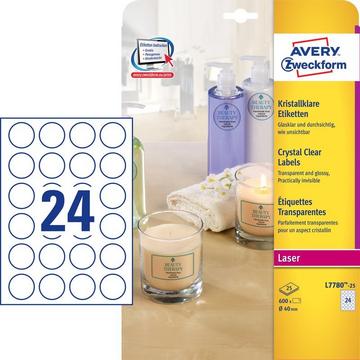 Avery Zweckform Transparente Etiketten, A4, Ø 40 mm, 25 Bogen/600 Etiketten