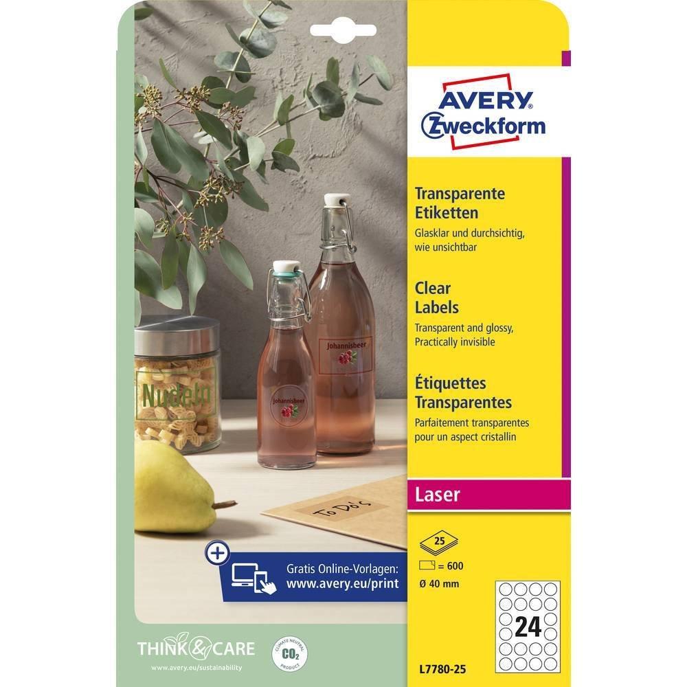 Avery-Zweckform Folien-Etiketten Ø 40 mm Polyester-Folie Transparent 600 St. Permanent haftend Farblaserdrucker  