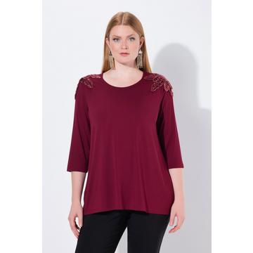 Maglia dal taglio svasato con fiori di paillettes, scollo a girocollo e maniche a 3/4