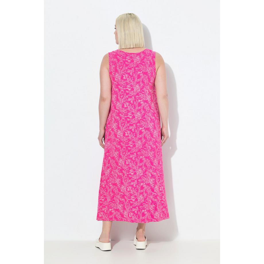 Ulla Popken Maxikleid Gemustert A-Linie V-Ausschnitt Ärmellos  